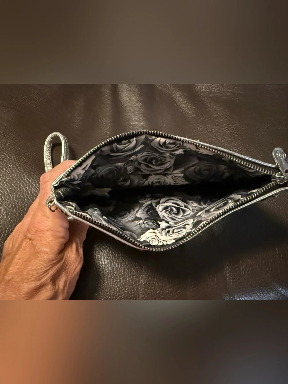 Adrienne Vittadini Metallic Silver Wristlet Clutch